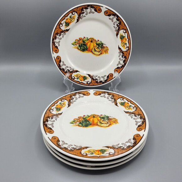 American Atelier Other - Vtg 4 American Atelier Harvest Pumpkin 5733 Salad Plate Thanksgiving Meal 7.5"